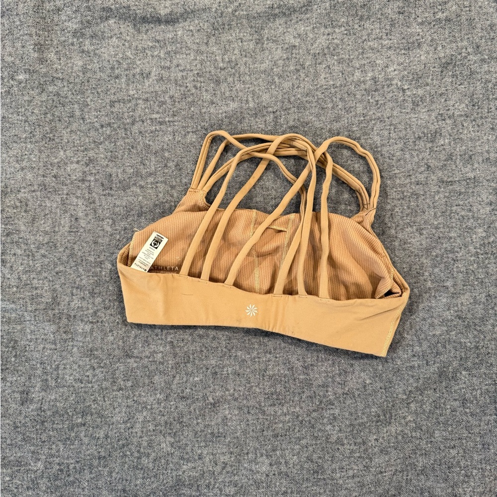 Athleta Tan Strappy Sports Bra with Criss-Cross Design